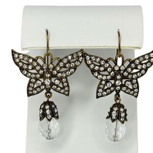 Crystal Black Butterfly Dangle Earrings 2" Jewels Of Legendary Splendor